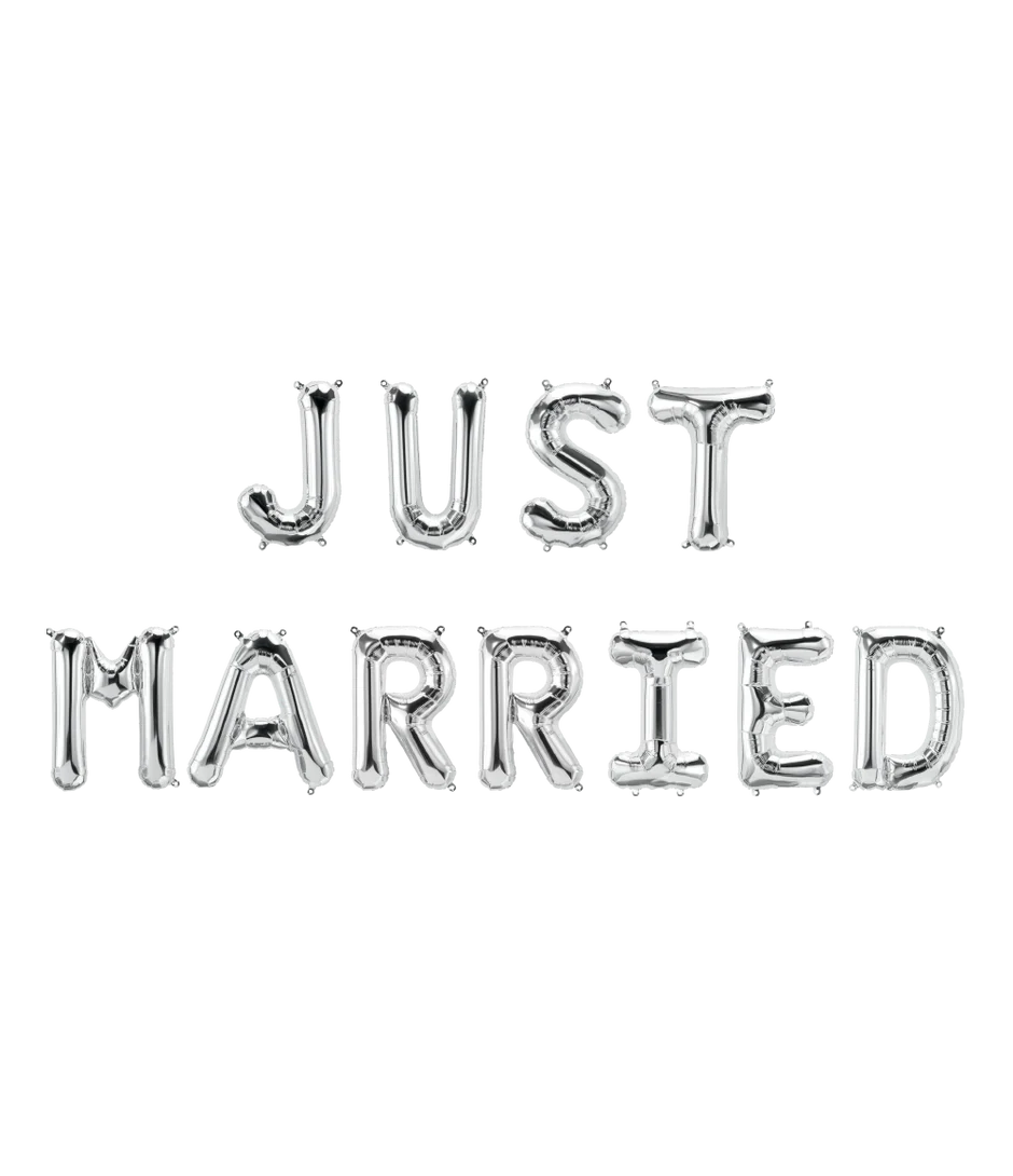 Zilveren Ballonnen Set Just Married 1,9m