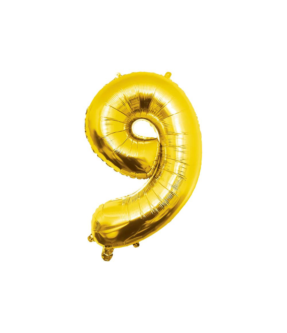 Folieballon 9 Jaar Goud XL 86 cm