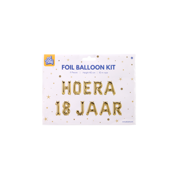 Hoera 18 jaar folieballonnen set goud 41cm