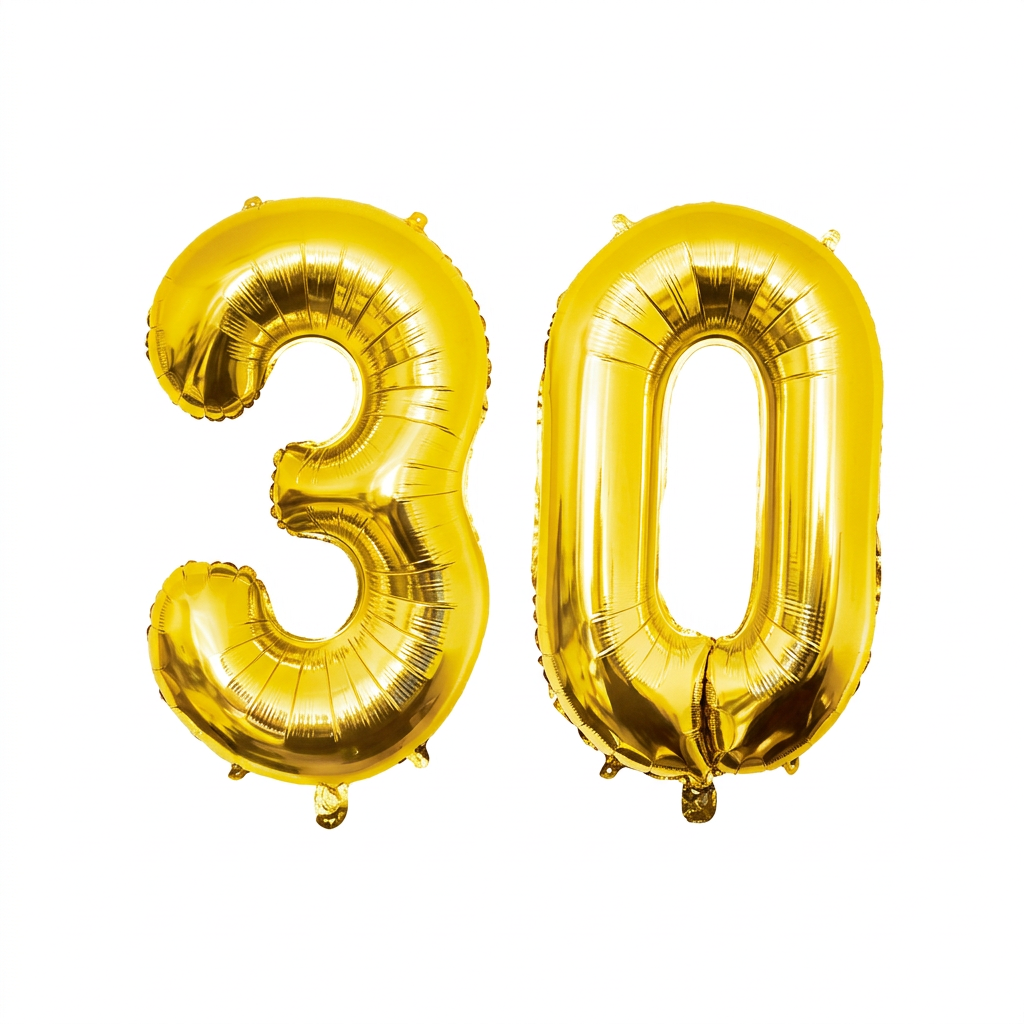 Cijferballonnen 30 Jaar Goud – 40 cm – Folieballonnen - Helium & Lucht