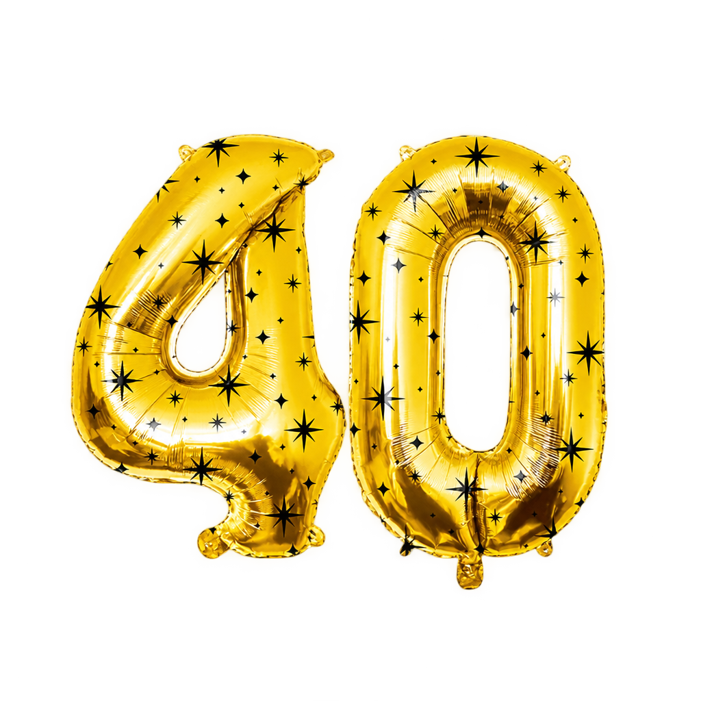 Cijferballonnen 40 Jaar XL – Goud met Zwarte Sterren – 86 cm – Folieballonnen