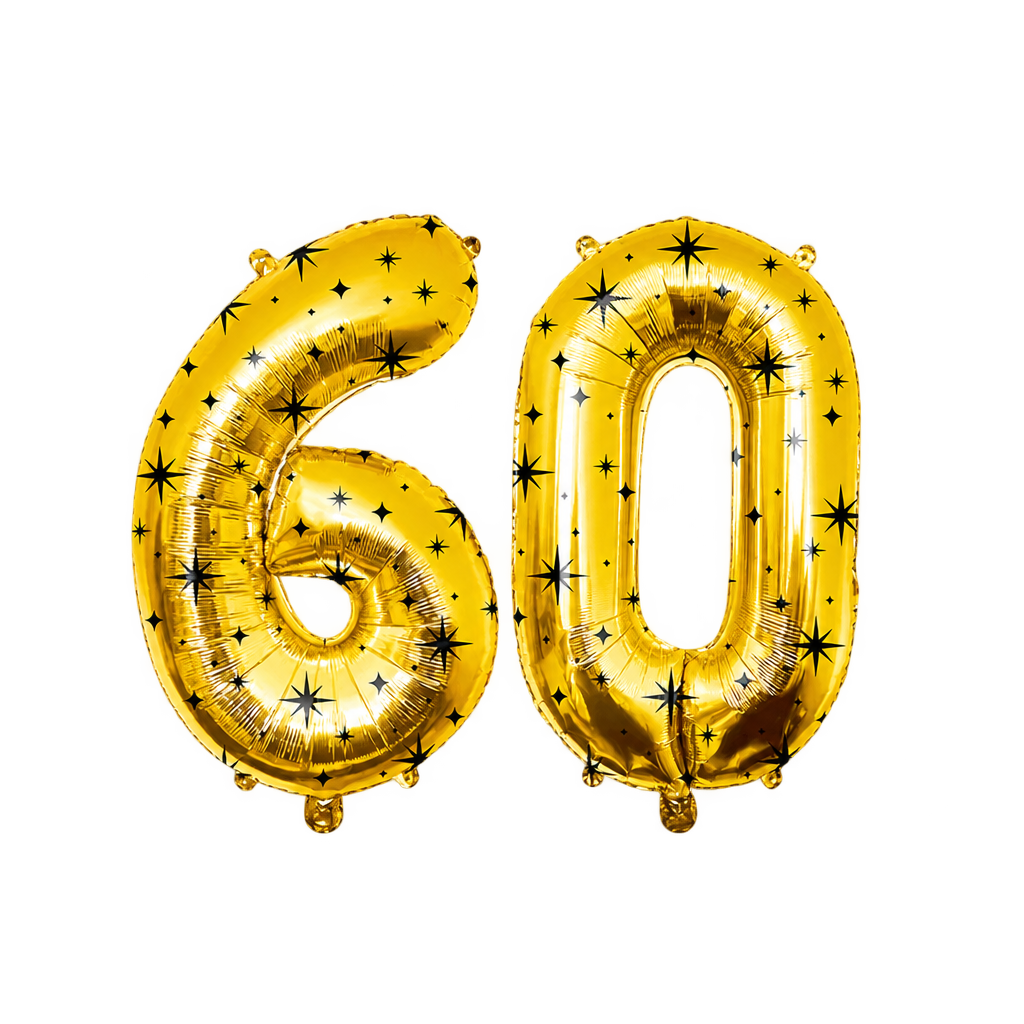 Cijferballonnen 60 Jaar XL – Goud met Zwarte Sterren – 86 cm – Folieballonnen