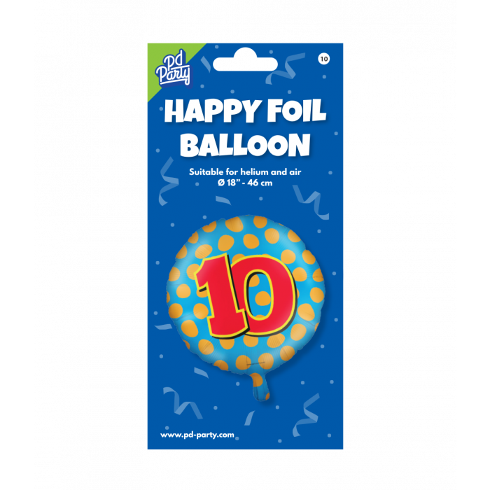 Folieballon 10 Jaar Gekleurd 45cm