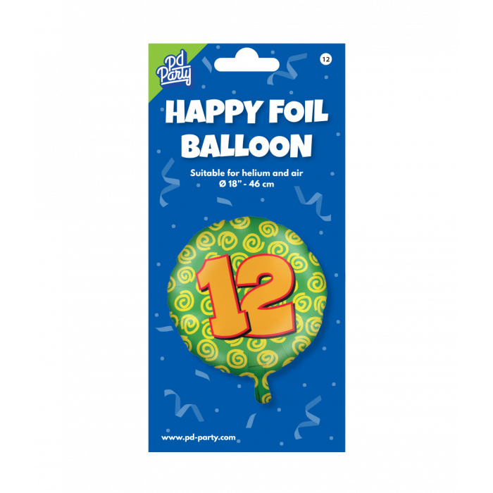 Folieballon 12 Jaar Gekleurd 45cm