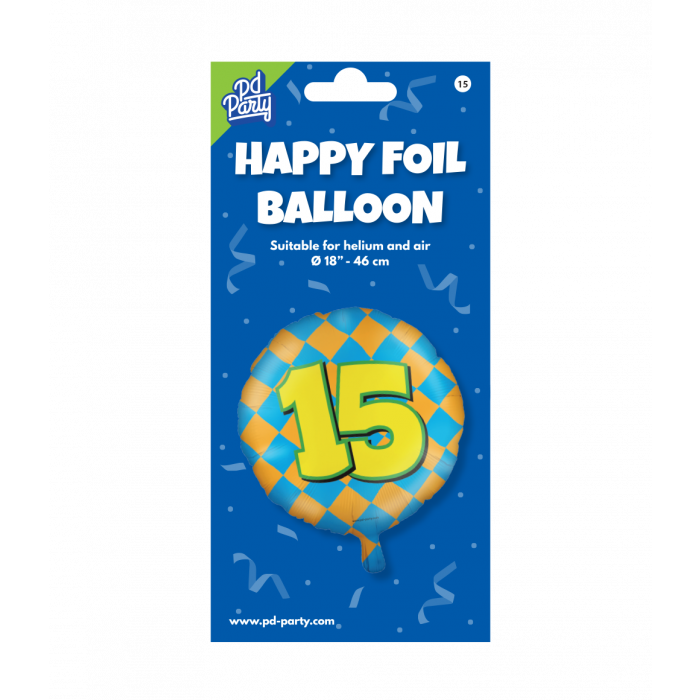 Folieballon 15 Jaar Gekleurd 45cm
