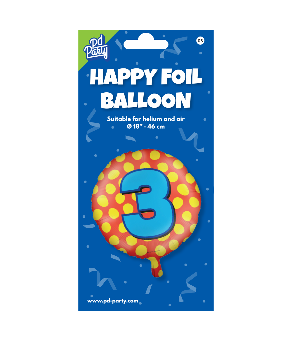 Folieballon 3 Jaar Gekleurd 46cm