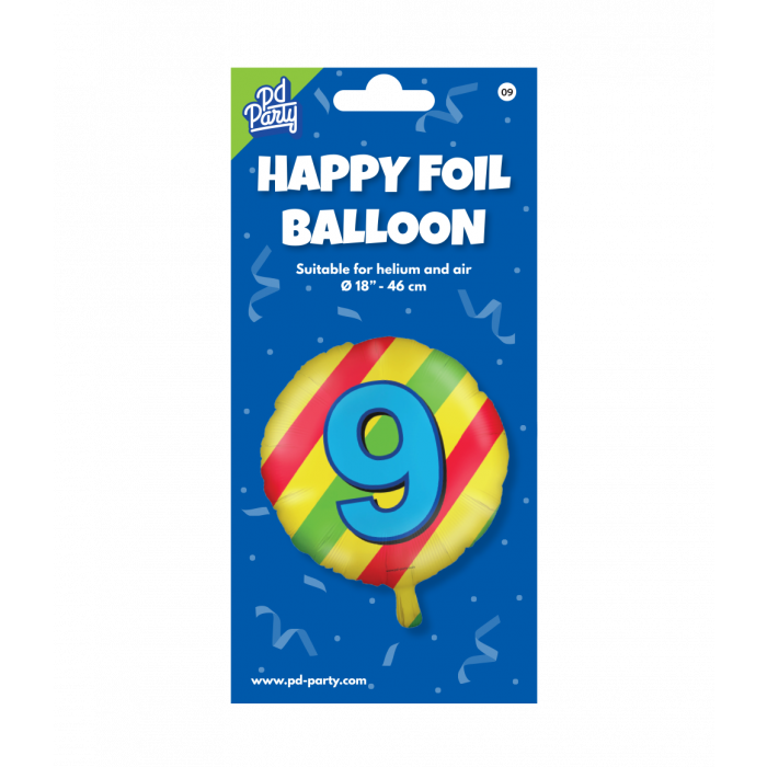 Folieballon 9 Jaar Gekleurd 45cm