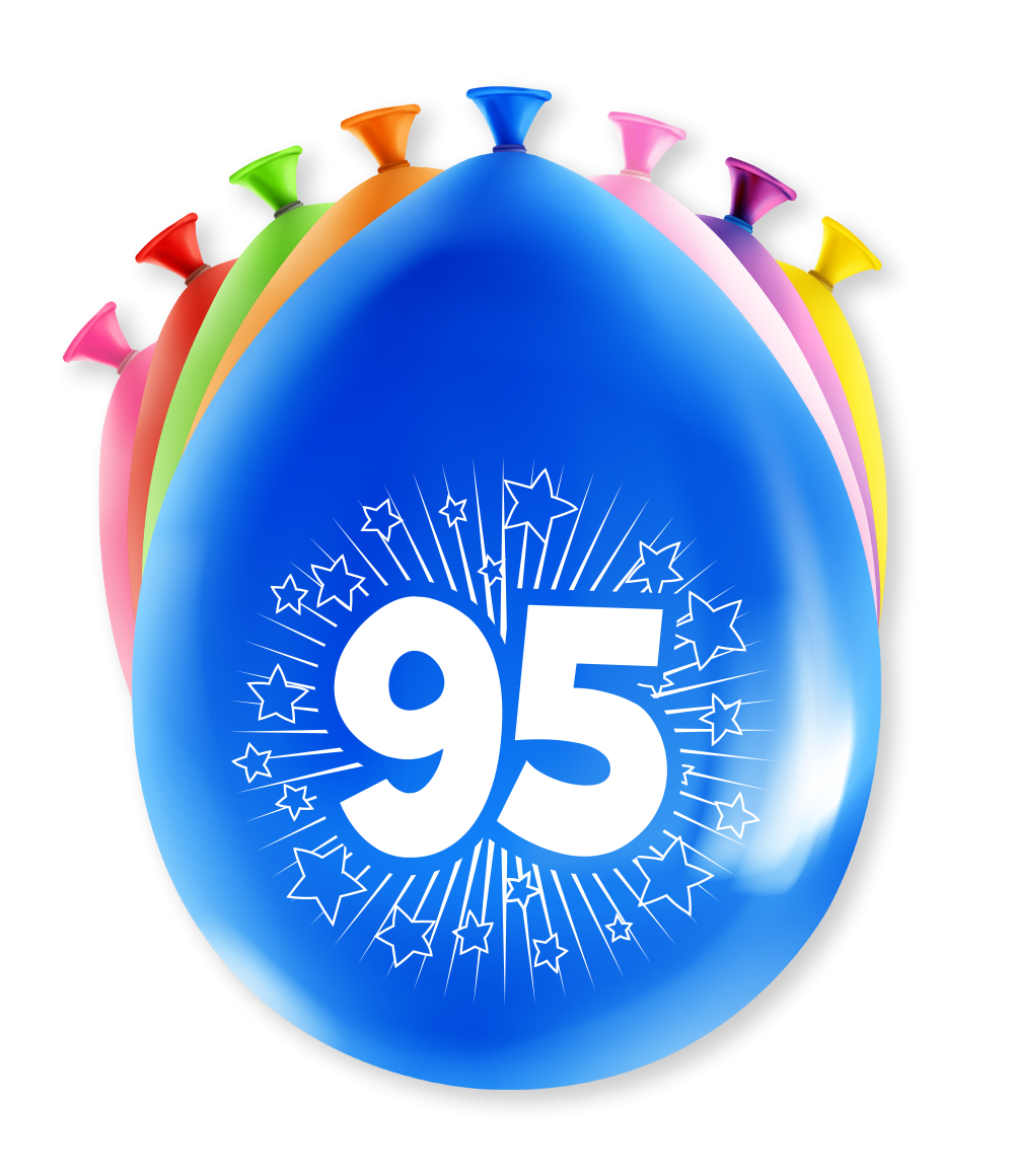 Gekleurde Ballonnen 95 Jaar 30cm 8st