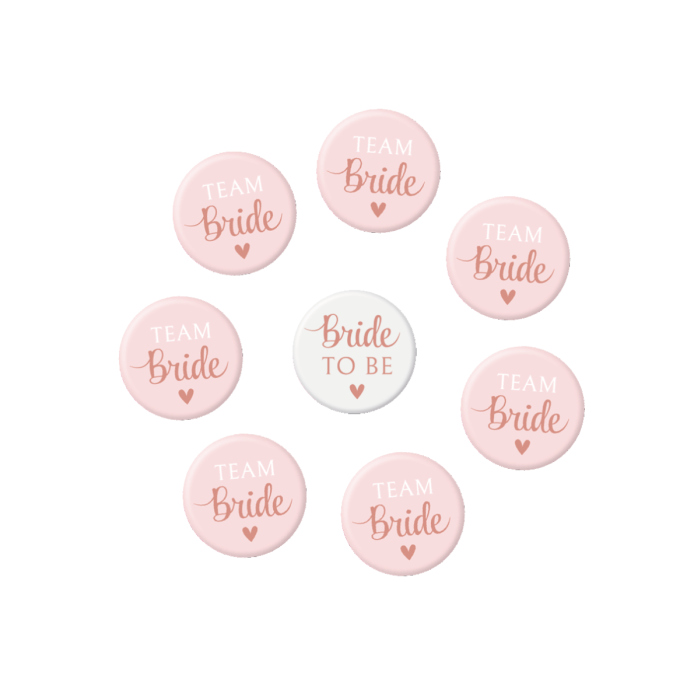 Mini Badges Bride To Be & Team Bride 8 Stuks