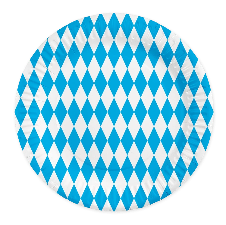 Oktoberfest Borden Blauw Wit 23 cm – 8 Stuks – Papieren Feestborden – Beierse Feestversiering