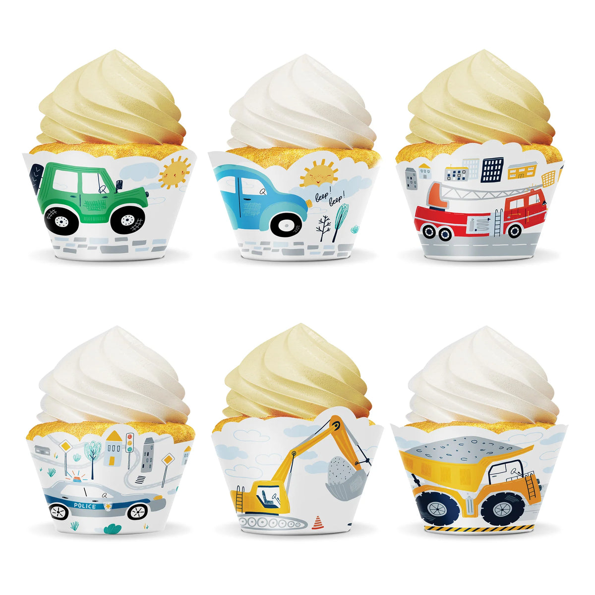 Auto Cupcakevormpjes met Voertuigen – 8,5 x 6,5 cm – 6 Stuks
