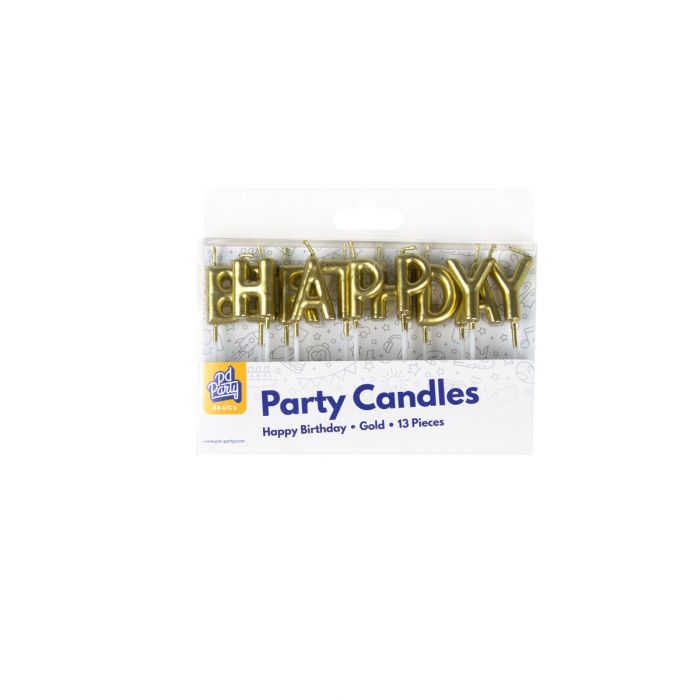 Kaarsjes Happy Birthday Goud 13st
