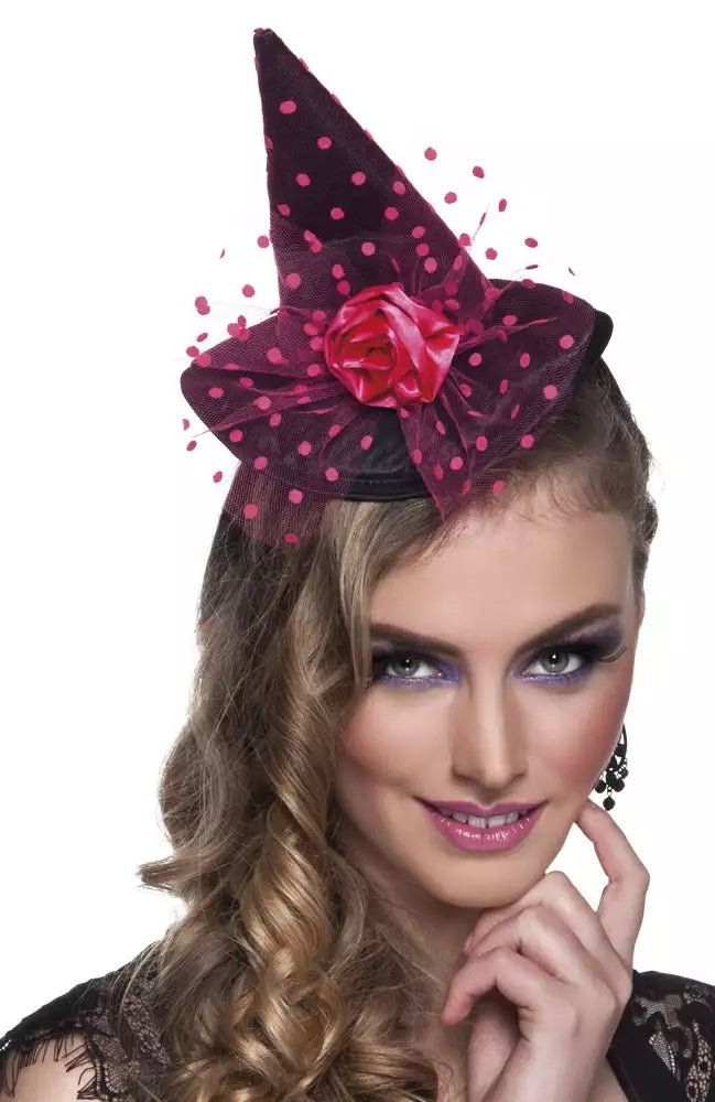 Tiara  Roze mini heksenhoed voor vrouwen 15cm