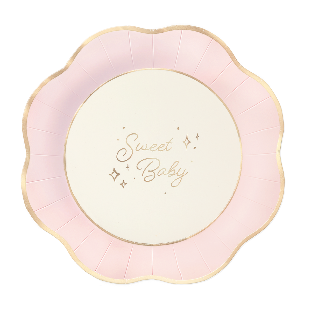 Babyshower Bordjes Sweet Baby Roze met Gouden Rand 22 cm - 6 Stuks Papieren Feestbordjes