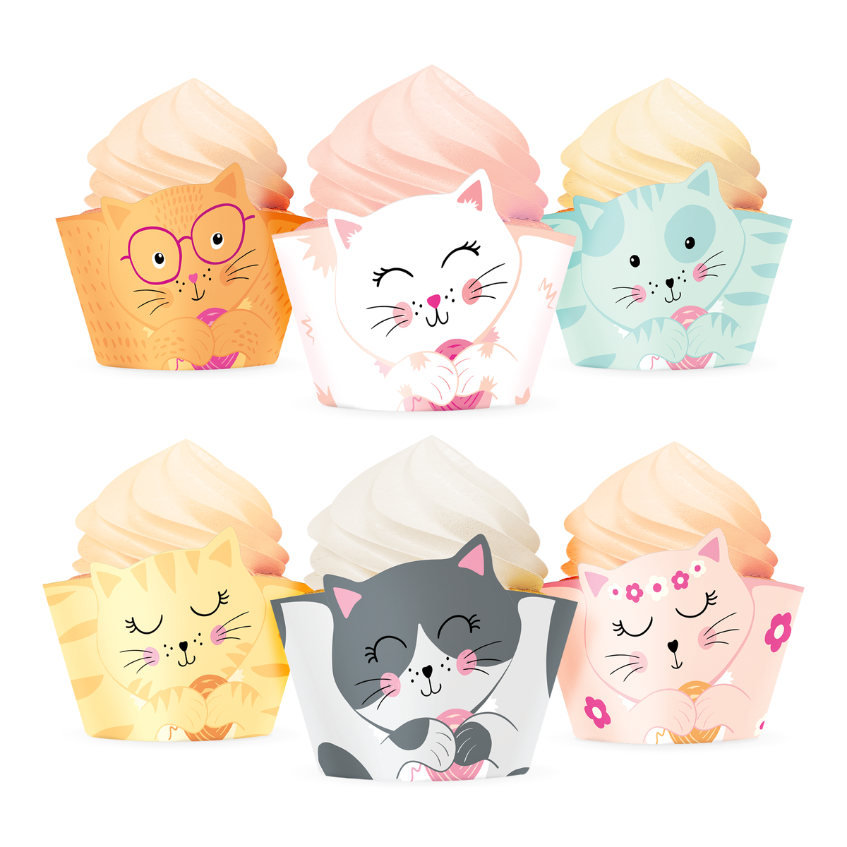 Kitty Cupcakevormpjes Katten – 6 stuks – 7,5 x 4,5 cm – Decoratie