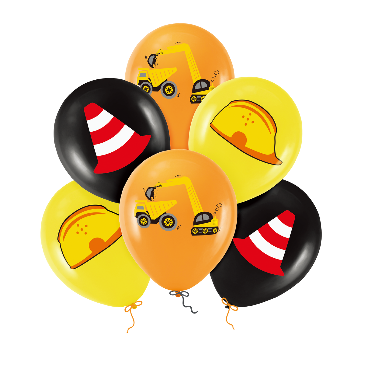 Ballonnen Bouwplaats Voertuigen 30 cm – Oranje Geel Zwart – 6 Stuks