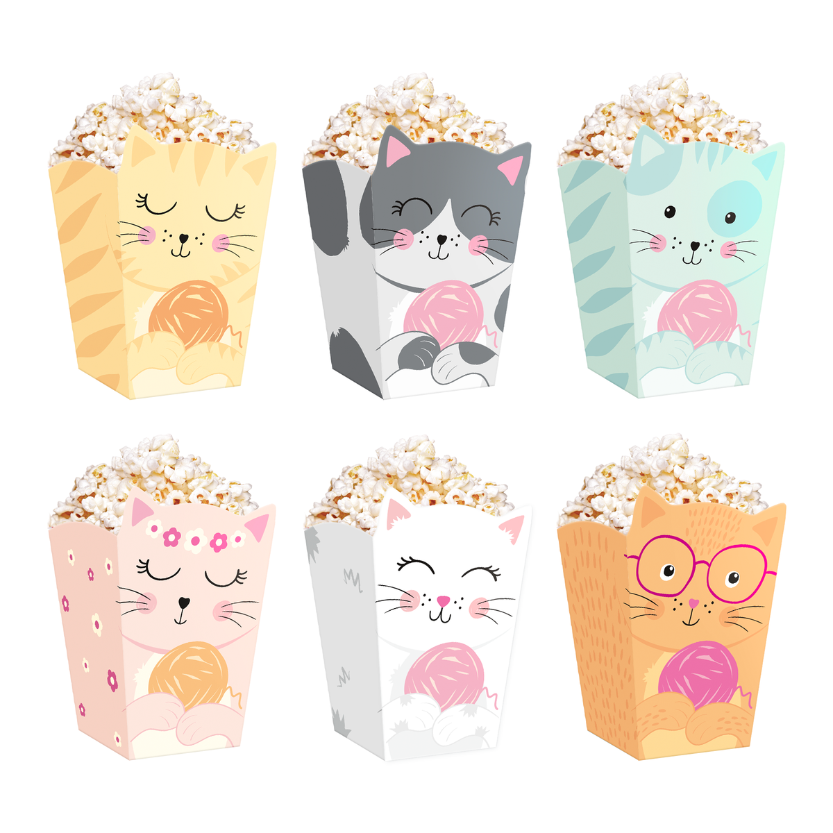 Katten Popcornbakjes – 8,5 x 15 cm – 6 Stuks – Kinderfeestje