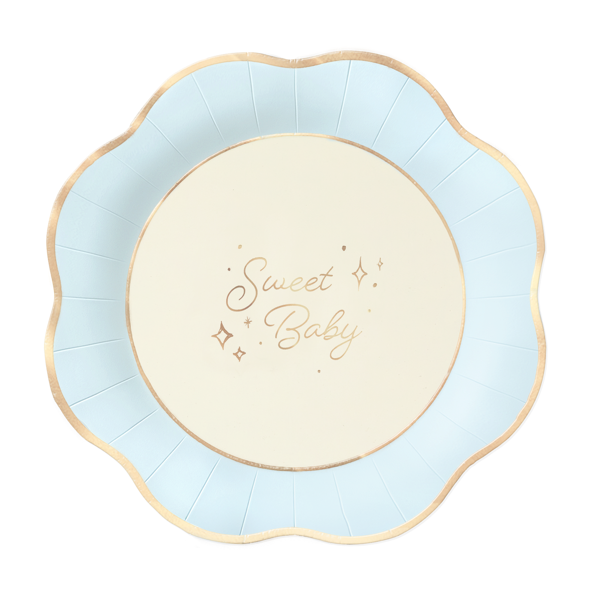 Babyshower Bordjes Sweet Baby Blauw met Gouden Rand 22 cm - 6 Stuks Papieren Feestbordjes