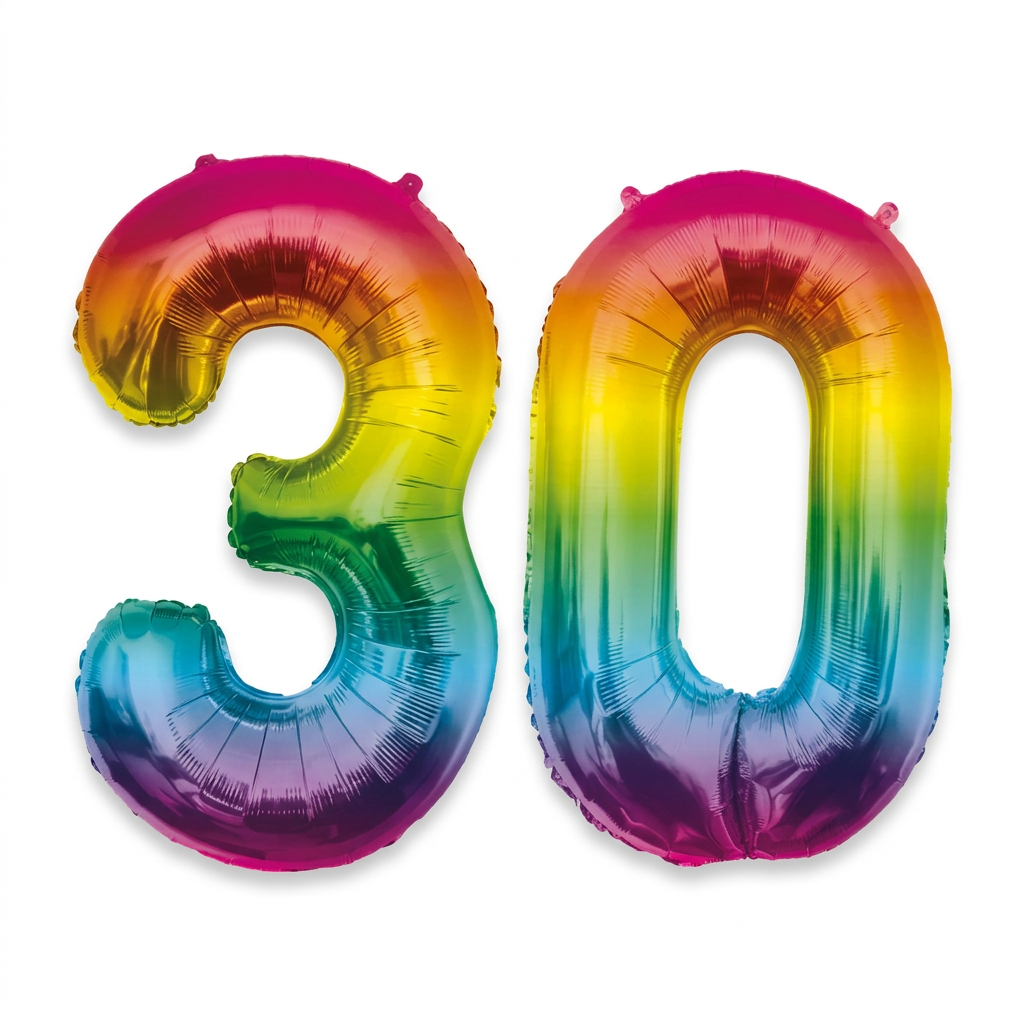 Cijferballonnen 30 Jaar XL Regenboog – 86 cm – Folieballonnen Verjaardag