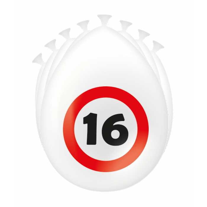 16 Jaar Verkeersbord Ballonnen 8st