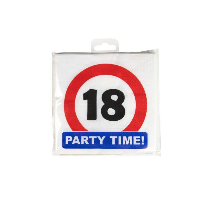 Verkeersbord 18 jaar Party Time Servetten 33x33cm 16st