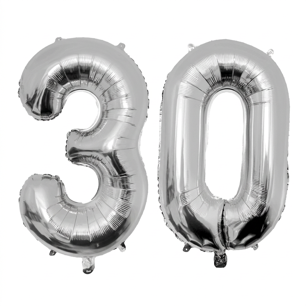 Cijferballonnen 30 Jaar Zilver XL – 86 cm – Folieballonnen Verjaardag - Lucht & Helium
