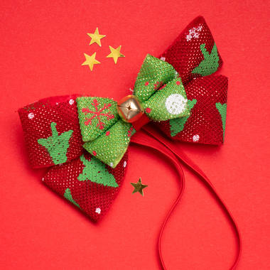 Strikje/Haarband Kerst met Belletjes - rood/groen
