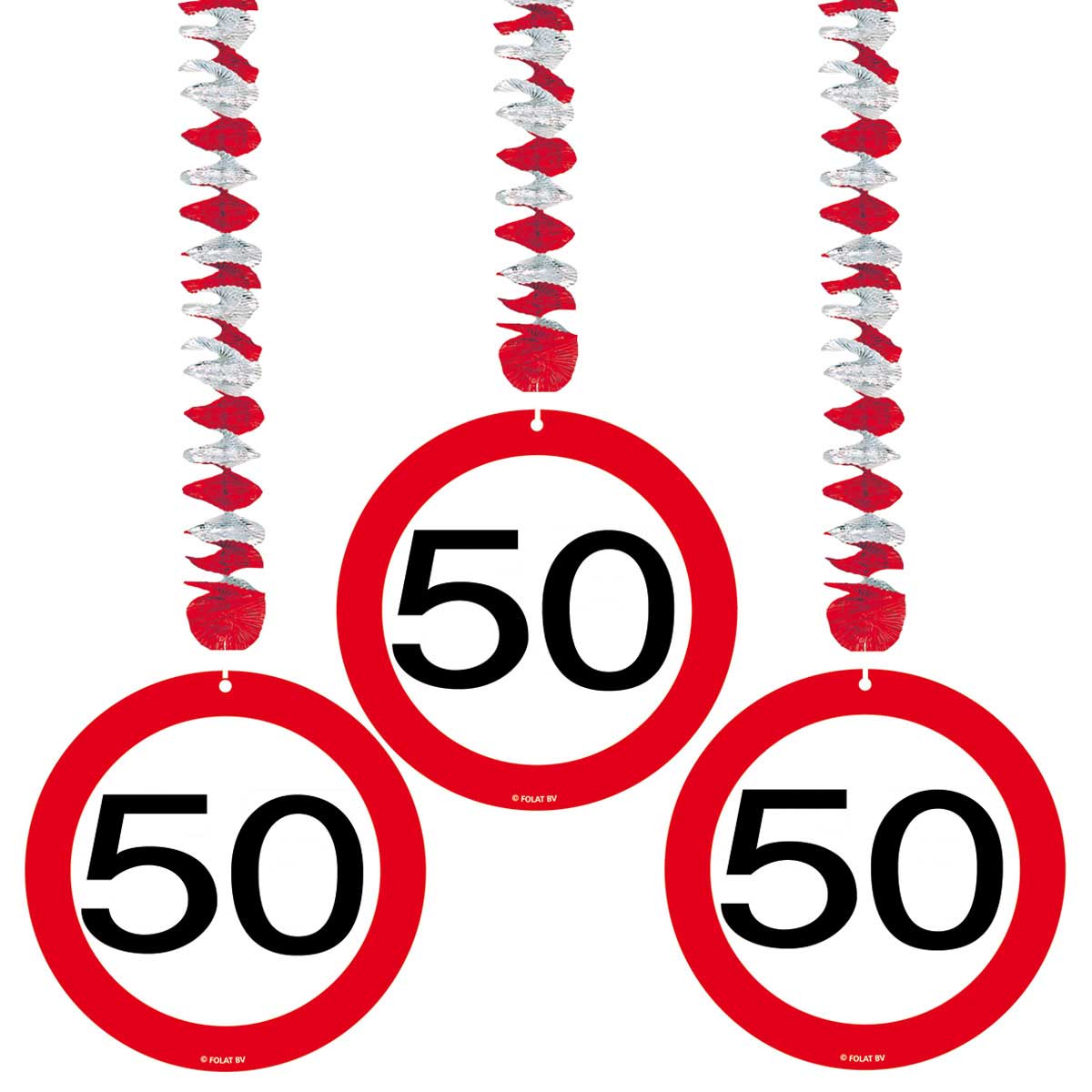 50 Jaar Verkeersbord Hangdecoratie - 3 stuks afbeelding
