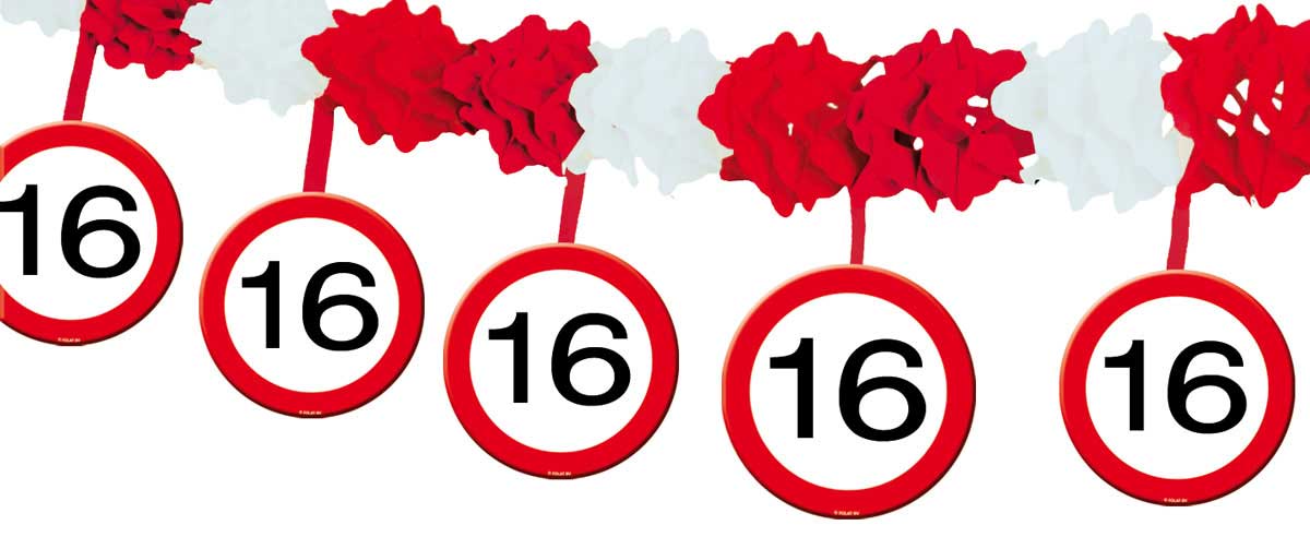 16 Jaar Verkeersbord Slinger met Onderhanger afbeelding