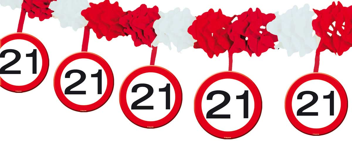21 Jaar Verkeersbord Slinger met Onderhangers afbeelding