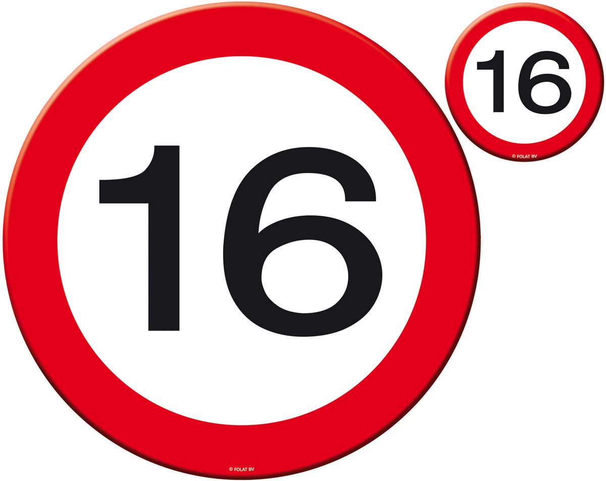 16 Jaar Verkeersbord Placemat en Onderzetter Set - 4x afbeelding
