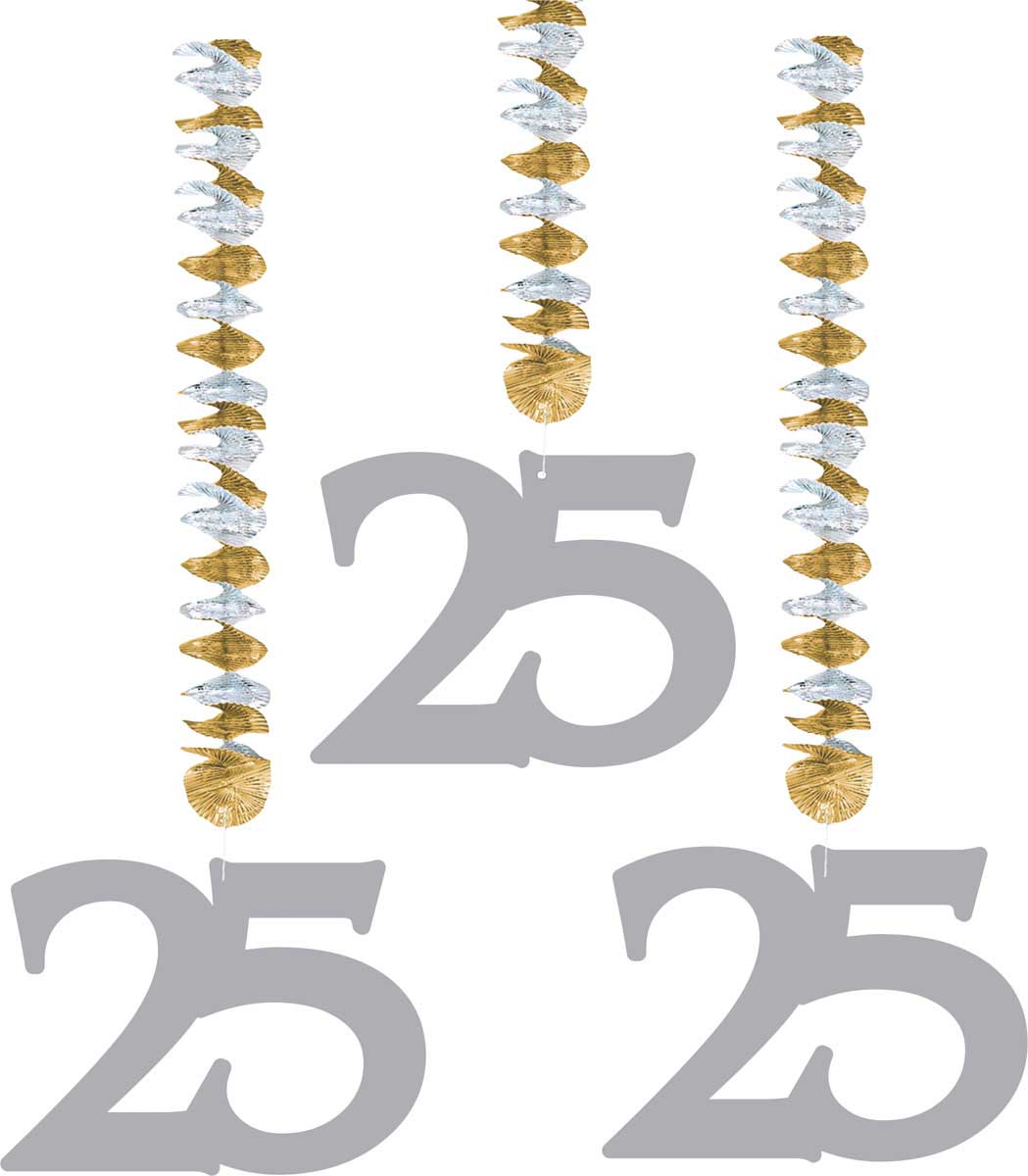 25 Jaar Zilveren Hangdecoratie - 3 stuks