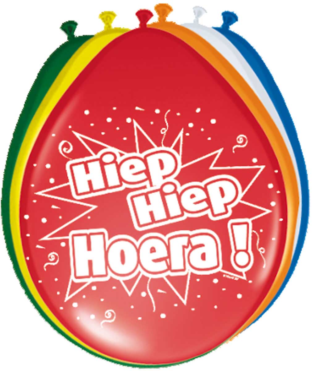 Hiep Hiep Hoera verjaardagsballonnen - 8 stuks afbeelding
