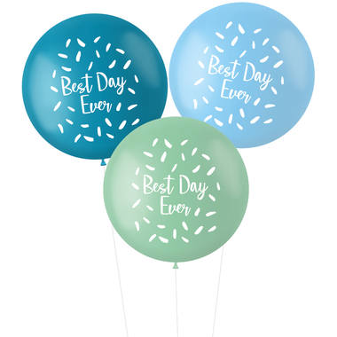 Ballonnen Pastel XL Best Day Ever Blauw - 3stk afbeelding