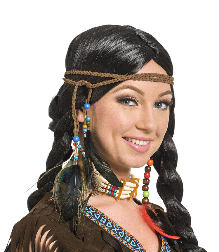 Indianen haarband met veren en kralen afbeelding