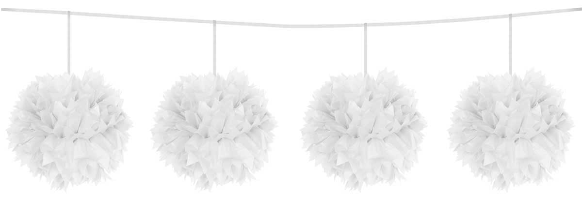Pompom slinger wit 12cm/ 3 meter