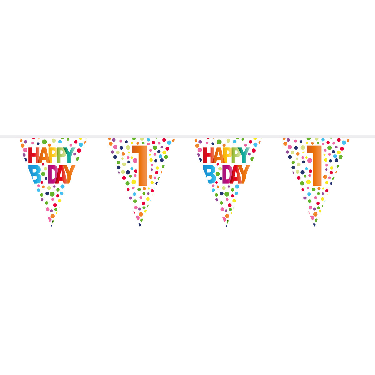 1 Jaar Happy Bday Stippen Vlaggenlijn - 10 meter afbeelding