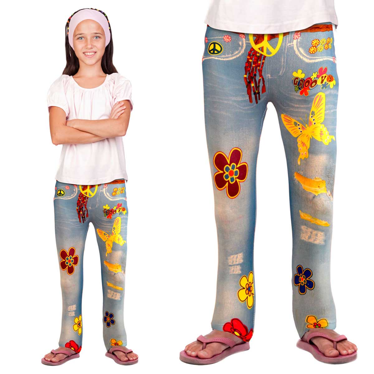 Hippie Flower Power Legging Meisjes afbeelding