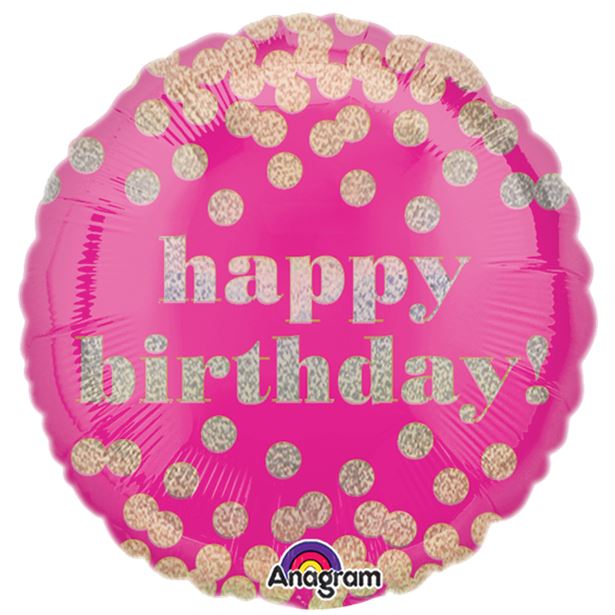 Roze Happy Birthday Folieballon Gestipt - 43cm afbeelding