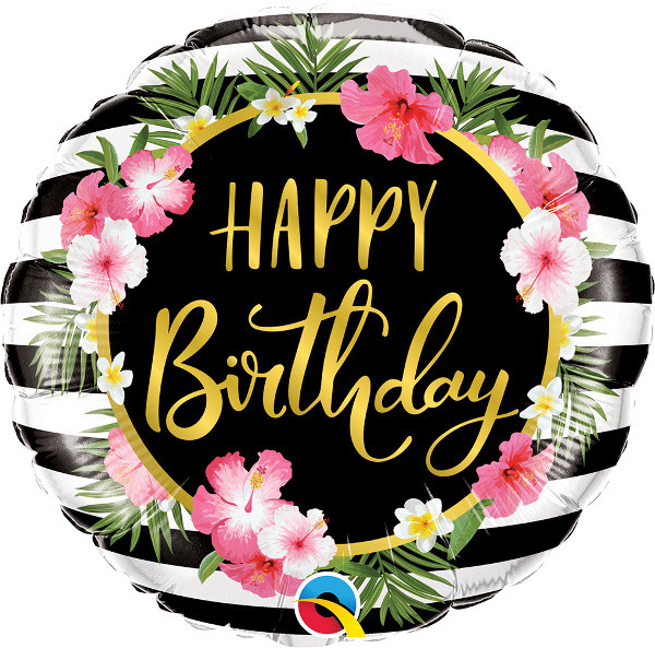 Happy Birthday Tropische Bloemen Folieballon - 45cm afbeelding