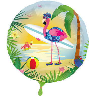 Folieballon Surfing Flamingo  - 43cm afbeelding