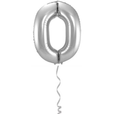 Folieballon Cijfer 0 Zilver - 86cm afbeelding