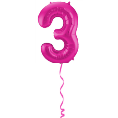 Folieballon Cijfer 3 Magenta Roze - 86cm afbeelding