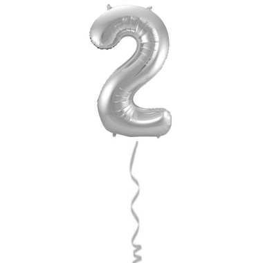 Folieballon Cijfer 2 Zilver - 86cm afbeelding
