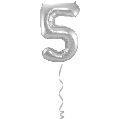 Folieballon Cijfer 5 Zilver - 86cm afbeelding
