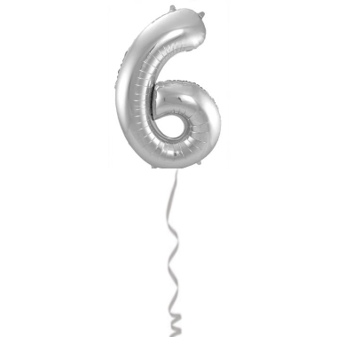 Folieballon Cijfer 6 Zilver - 86cm afbeelding