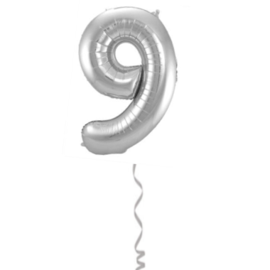 Folieballon Cijfer 9 Zilveren - 86cm afbeelding