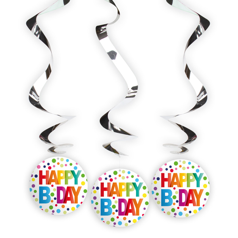 Happy Bday Stippen Hangdecoratie - 3 stuks