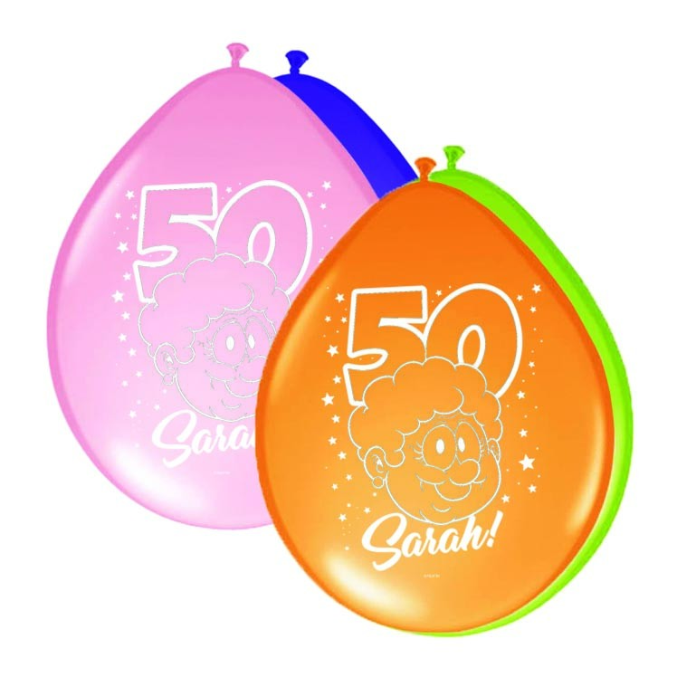 50 Jaar Sarah Regenboog Ballonnen 30cm - 8 stuks afbeelding