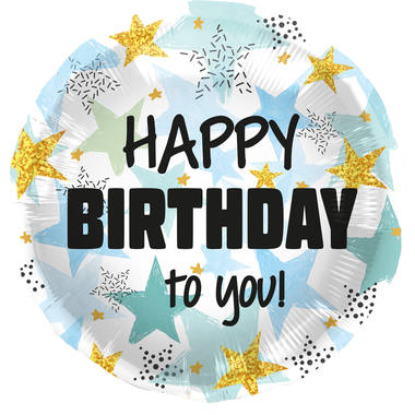 Folieballon Happy Birthday Blauw/Goud - 45cm afbeelding
